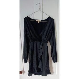 Michael‎ Kors Glossy Black Scalloped Stretch Going Out Evening Minidress